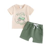 PanLidapan Toddler Baby Boy Outfits Funny Tractor Print Short Sleeve Tops and Drawstring Shorts Little Kids Tracksuit 2Pcs Summer Clothes Set (Light Green, 2-3 Years)