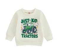 PanLidapan Toddler Baby Boys Sweatshirt Tractor Pattern Letter Print Pullover Jumper Tops Infant Fall Winter Clothes Farm Outfit (Beige, 2-3 Years)