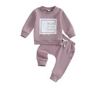 PanLidapan Toddler Baby Girl Boy Spring Outfit Long Sleeve Tops MaMa is my bestie Letter Elastic Waist Drawstring Trousers Tracksuit 2PCS Set (Purple, 3-6 Months)