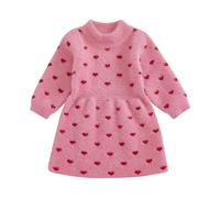 PanLidapan Toddler Baby Girl Valentine's Day Sweater Dress Heart Print Princess Dress Infant Long Sleeve Casual Knit Dress Fall Clothes (Pink, 12-18 Months)