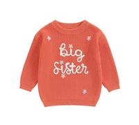 PanLidapan Toddler Baby Girls Sweaters Fall Winter Long Sleeve Pullover Knitwear Big Sister Knit Jumper Kids Tracksuit Clothes (Orange, 5 Years)