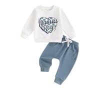 PanLidapan Toddler Infant Baby Boy Outfit Tracksuit Long Sleeve MAMA’S BOY Letter Print Pullover Jumper Top Drawstring Pants 2Pcs Clothes Set (Blue, 2-3T)