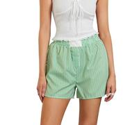PanLidapan Women Striped House Trousers Breathable Elastic Waist Shorts Summer Casual Short Size Simplicity Trousers for Cute Women (Green, M)