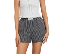 PanLidapan Women Striped House Trousers Breathable Elastic Waist Shorts Summer Casual Short Size Simplicity Trousers for Cute Women (Black, XL)