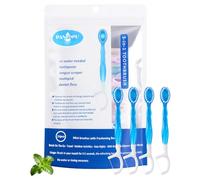 PANLOPU Disposable Toothbrush 4inch 5-in-1 Mini Toothbrush Integrated Toothbrush with Toothpaste Bead+Dental Floss+Toothpick+Tongue Scraper Travel Size Soft Fresh Breath 26 pcs (Mint)