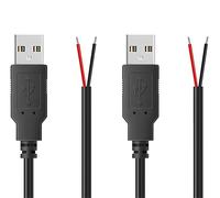 Panlouting 2 Pack | USB to 2-Pin Charging Cable | 1 Metre 5V/3A | 20AWG USB 2.0 with Plus/Minus Wires | Pigtail DIY Cable for LED Lights, USB Fans
