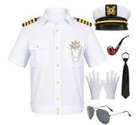 PANMAY Captain Sailor Costume Men, Navy White Costume 8 Pieces with Captains White Jacket, Hat, Gloves, Boat Captain Themed Cosplay Party Halloween Carnival Costume for Adults (XL)