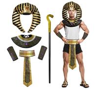 PANMAY Men Egyptian Costume Pharaoh Fancy Dress Pharaoh's Hat Arm Necklace Scepter Belt Halloween Ancient Egypt King Outfit