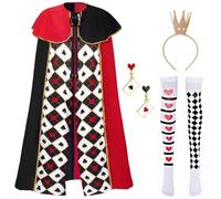PANMAY Queen Costumes Adult 6 Pieces Red Hearts Women's Coat Fancy Dress Costume Women Queen Coat with Crown Heart Wand for Halloween Carnival Party Queen Coat Cosplay Costume