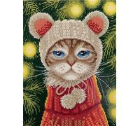 PANNA - Counted Cross Stitch Kit - Festive Mood Cat - PR-7263 - Pre-Sorted Thread - Cross Stitch Patterns - Crafts for Adults - Aida - 6.25 x 8.25 Inches