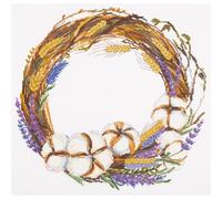 Panna counted cross stitch kit "Lavender and Cotton Wreath" 35x33,5cm, DIY