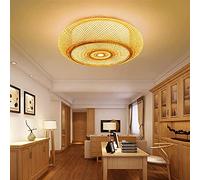 PANNN Ceiling Light Vintage Bamboo Ceiling Lamp Natural Rattan Living Room Lamp Round Ring Retro Ceiling Light E27 Wood Woven Lampshade Lamp Pendant Light Bedroom Dining Room Office Lighting,80cm