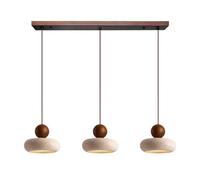 PANNN LED Wooden Pendant Light Nordic Travertine Pendant Lamp Adjustable Three-Light Chandelier Vintage Kitchen Lamp Japanese Wabi-Sabi Style Suitable for Dining Room Living Room Bedroom(A1)