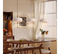 PANNN Modern Yellow Travertine Pendant Lamp Creativity Drum Dining Room Chandelier LED Wooden Pendant Light Wabi-Sabi Style Suitable for Bedroom Bar Counter Kitchen Island Living Room Lighting(A1)