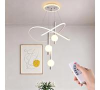 PANNN Pendant Light LED Chandelier Dimmable with Remote Control 75W Modern Ring Ceiling Light Height-Adjustable Three-Light Pendant Suitable for Living Rooms Dining Rooms Bedrooms Hotels(White)