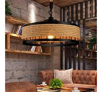 PANNN Rustic Hemp Rope Hanging Lamp Industrial Iron Cage Pendant Light E27 Vintage Rope Lamp Loft Chandelier Living Room Bedroom Kitchen Bars Pendant Ceiling Lighting Round Lights