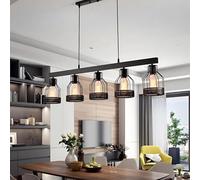 PANNN Suspended Dining Table Light 5-Light Fixture Black Metal Pendant Lamp E27 Vintage Industrial Style Pendant Light Interior Home Decor Suitable for Dining Room Kitchen Bar Lighting