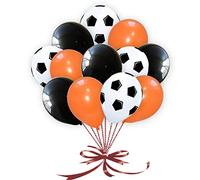 Pannu Design | 12” Inch Football Print Black & White Balloons | 100% Natural Latex | Assorted Multicolours | Perfect For Birthday | Soccer Theme Parties | Weddings Decorations. (Pack of 6, Orange)
