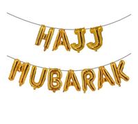 Pannu Design 16" HAJJ MUBARAK Decoration - Foil Balloons Banner Party - Islamic Decorations for Home - Special-Occasion (Gold)