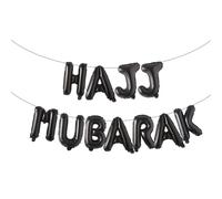 Pannu Design 16" HAJJ MUBARAK Decoration - Foil Balloons Banner Party - Islamic Decorations for Home - Special-Occasion (Black)