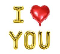 Pannu Design | 16” Inch “I Love You” Foil Balloon Letters with 18” Inch Heart Shape | I You | For Valentine | Engagement | Wedding Decorations. (I YOU - Gold Letters - Red Heart)