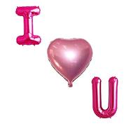 Pannu Design | 16” Inch “I Love You” Foil Balloon Letters with 18” Inch Heart Shape | I You | For Valentine | Engagement | Wedding Decorations. (I U - Pink Letters - Pink Heart)