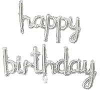 Pannu Design 16 Inches Cursive Happy Birthday Foil Balloons Banner Reusable Birthday Decorations for Kids and Adults Party Supplies for Theme Celebrations (Silver)