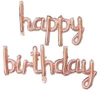 Pannu Design 16 Inches Cursive Happy Birthday Foil Balloons Banner Reusable Birthday Decorations for Kids and Adults Party Supplies for Theme Celebrations (Rose Gold)