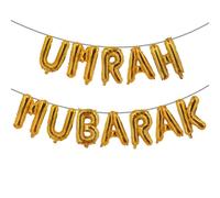 Pannu Design 16" UMRAH MUBARAK Decoration - Foil Balloons Banner Party - Islamic Decorations for Home - Special-Occasion (Gold)