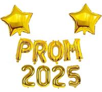 Pannu Design 2025 Prom Class Foil Balloons 16 Inch Letters and 18 Inch Star Balloons for Graduation and Party Decoration (Prom 2025 Gold)