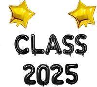 Pannu Design 2025 Prom Class Foil Balloons 16 Inch Letters and 18 Inch Star Balloons for Graduation and Party Decoration (Class 2025 Black)