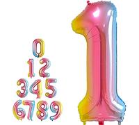 Pannu Design Foil Number Balloons, 16 inch Large Digit Number Foil Balloons for Girls Boys Birthday Party Celebration Decoration Anniversary Supplies (1, Rainbow)