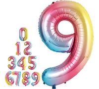 Pannu Design Foil Number Balloons, 16 inch Large Digit Number Foil Balloons for Girls Boys Birthday Party Celebration Decoration Anniversary Supplies (9, Rainbow)