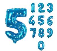Pannu Design Foil Number Balloons, 16 inch Large Digit Number Foil Mylar Helium Balloons for Girls Boys Birthday Party Celebration Decoration Anniversary Supplies (5, Blue with Star)
