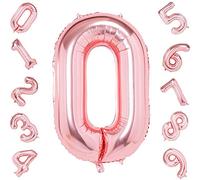 Pannu Design Foil Number Balloons, 16 inch Large Digit Number Foil Mylar Helium Balloons for Girls Boys Birthday Party Celebration Decoration Anniversary Supplies (0, Rose Gold)