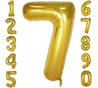 Pannu Design Foil Number Balloons, 16 inch Large Digit Number Foil Mylar Helium Balloons for Girls Boys Birthday Party Celebration Decoration Anniversary Supplies (7, Gold)