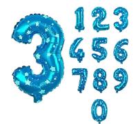 Pannu Design Foil Number Balloons, 16 inch Large Digit Number Foil Mylar Helium Balloons for Girls Boys Birthday Party Celebration Decoration Anniversary Supplies (3, Blue with Star)
