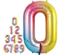 Pannu Design Foil Number Balloons, 16 inch Large Digit Number Foil Mylar Helium Balloons for Girls Boys Birthday Party Celebration Decoration Anniversary Supplies (0, Rainbow)