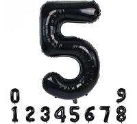 Pannu Design Foil Number Balloons, 16 inch Large Digit Number Foil Mylar Helium Balloons for Girls Boys Birthday Party Celebration Decoration Anniversary Supplies (5, Black)