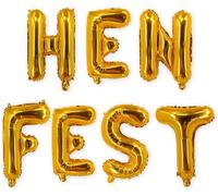 Pannu Design HEN FEST Letter Balloon Set Foil Balloons,16 inch Balloons for Hen Party Celebration Decoration Supplies (Gold)