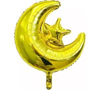 Pannu Design Pack of 2 18 Inch Moon and Star Foil Balloons for Ramadan Eid Birthday Wedding Baby Shower Party Decorations Indoor and Outdoor Decor Accessories (Gold)