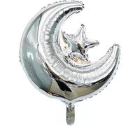 Pannu Design Pack of 2 18 Inch Moon and Star Foil Balloons for Ramadan Eid Birthday Wedding Baby Shower Party Decorations Indoor and Outdoor Decor Accessories (Silver)