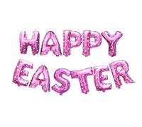 Pannu Design Pink Printed Happy Easter Foil Letter Balloons 16 Inch Self Inflating Mylar Balloon Bunny Rabbit Egg Decoration.