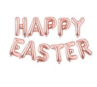 Pannu Design Rose Gold Happy Easter Foil Balloons 16" Inch Self Inflating Mylar Balloon Bunny Egg Decoration.