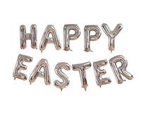 Pannu Design Silver Happy Easter Foil Balloons 16 Inch Self Inflating Mylar Balloon Bunny Rabbit Egg Decoration