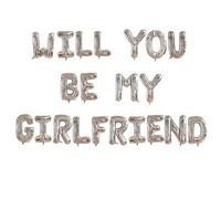 Pannu Design Will You Be My Girlfriend 16 Inch Foil Letters Balloon For Valentine’s Day Surprise And Romantic Proposals Day Party Suppliers (Silver)