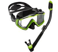 Cressi Panoramic Wide View Mask Dry Snorkel Set, Lime Green/Black Silicone
