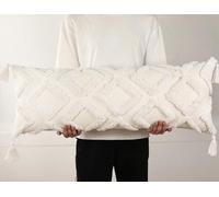 PANOD Decorative Long Lumbar Pillow Cover 14x36 Boho,Super Soft Chenille Extra Long Lumbar Pillow Case Cover with Tassel for Bed Sofa Couch Farmhouse Livingroom,White,Modern Skinny