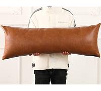 PANOD Decorative Lumbar Throw Pillow Covers 12 x 40,Premium Faux Leather Long Pillow Covers Cushion Case for Farmhouse Sofa Couch Bed Livingroom,Modern Boho,Vegan Brown
