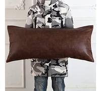 PANOD Decorative Lumbar Throw Pillow Covers 14 x 36,Premium Faux Leather Long Pillow Covers Cushion Case for Farmhouse Sofa Couch Bed Livingroom,Modern Boho,Vegan Dark Brown